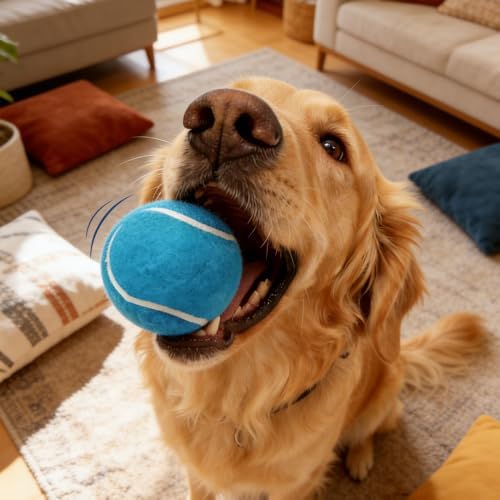 3-Pack Tennis Ball Dog Toys with Squeaker, Interactive Fetch Play for Pets 40 lbs and Over ，Training Balls for Indoor & Outdoor Exercise, 3.28-inch (Bule, 12PCS)
