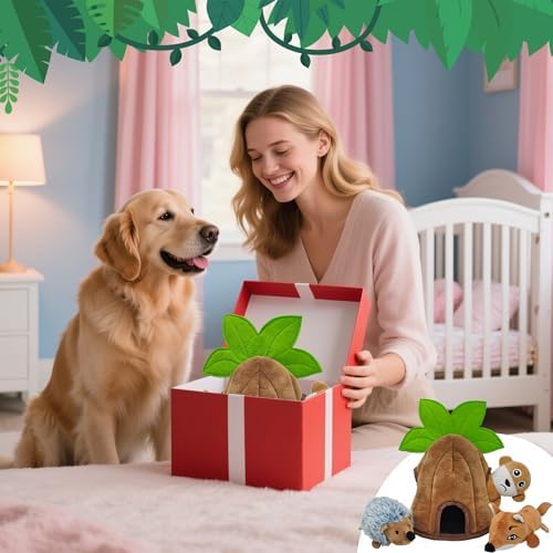 Squeaky Dog Toys, Stuffed Large Dog Toys to Keep Them Busy, Interactive Plush Chew Toys with Crinkle Paper, Tough Pet Animal Toys for Small Medium Large (4 Pack)