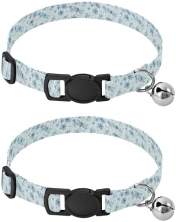 2 Pack Puppy Collar Dragonflies Flowers Blue Decorative Pet Collar with Bell, Adjustable 10.6 to 17.1 Inches