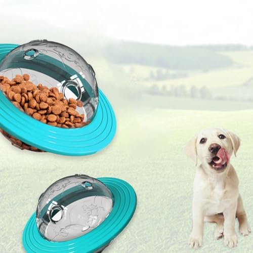 Dog Treat Dispenser Ball Toys Interactive Planet Shaped Dog Toy 6.5 in Slow Feeder for Dogs Playing and Training (Blue)