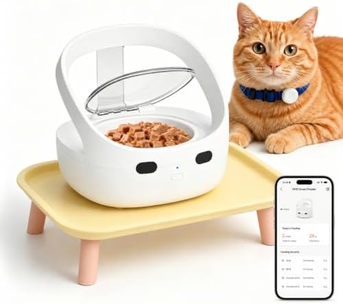 RFID Cat Feeder with Raised Stand, Collar Tag Access for Multi-Cat Homes