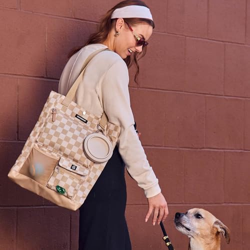 Cleverpup Park Pack 2-Piece Dog Gear Travel Tote - 8 Pockets, Checkerboard