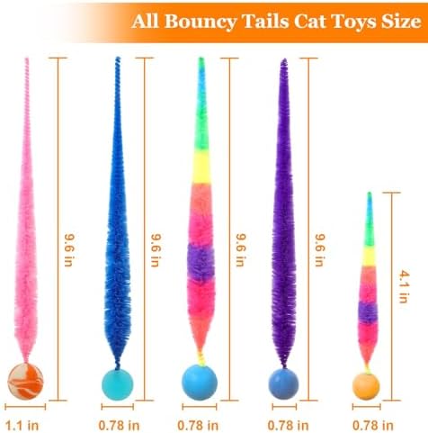 Bouncy Ball with Tail Cat Toys,5 Packs Rainbow Large Magic Worm with Ball Toy for Cats,Colorful Fuzzy Worm Bouncy Balls Cat Toy