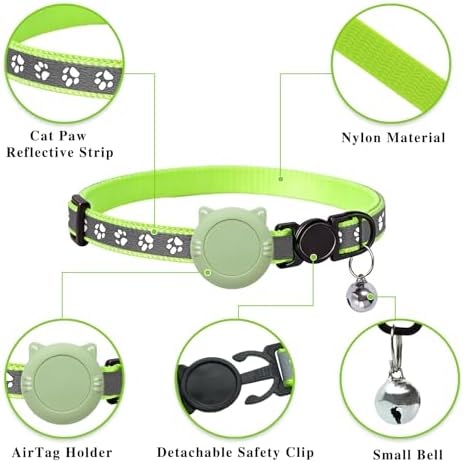 Tensho 2-Pack Breakaway Cat Collar with Airtag Holder, Bell（Blue and Green）