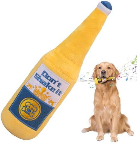 7" Squeaky Plush Toy for Puppies Small Dogs Self Etertainment Washable Soft Made [PET ONLY] (Beer Bottle)
