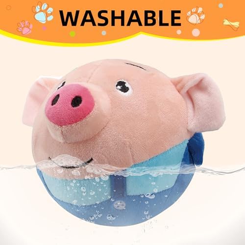 Jiexily Active Moving Pet Plush Toy, 2025 New Squeaky Moving Dog Ball Toy Interactive Puppy Toys, Rechargeable Cartoon Plush Bounce Talking Toys to Keep Them Busy (Pink Pig)