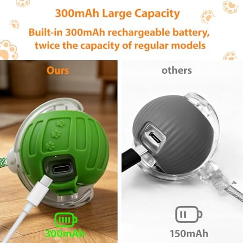 Interactive Cat Toys Ball for Indoor Cats, Automatic Self-Rolling, Motion-Activated, Bird Chirping Cats Dogs Ball Toy with Elastic Mesh Tail, Cat Enrichment Toys for Indoor Cats (Green)