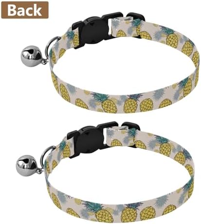2 Pack Small Dog Collar Pineapple Leaves Beige Purple Collar with Bell for Dog Puppy, Adjustable 10.6 to 17.1 Inches