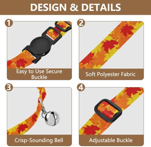 Autumn Maple Leaf Yellow Collar with Bell for Dog Puppy 2 Pack Small Dog Collar Adjustable Length 10.6" to 17.1"