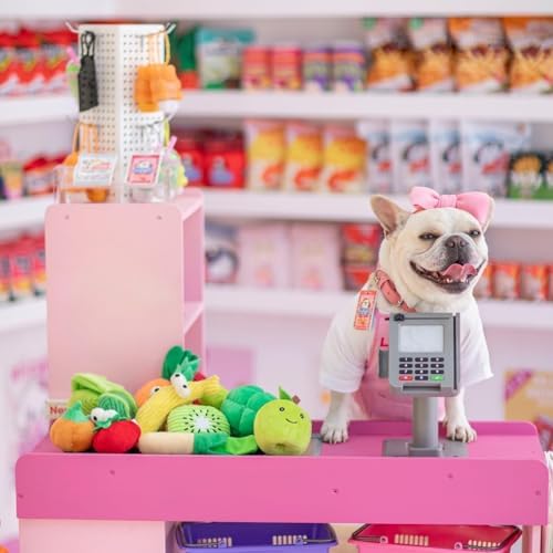 Nocciola Squeaky Fruits Veggies Stuffed Dog Toys Pack- Hide Seek Grocery Basket Crinkle Plush Puppy Toys to Keep Busy, Birthday Pet Supplies Gifts for Small Medium Breeds
