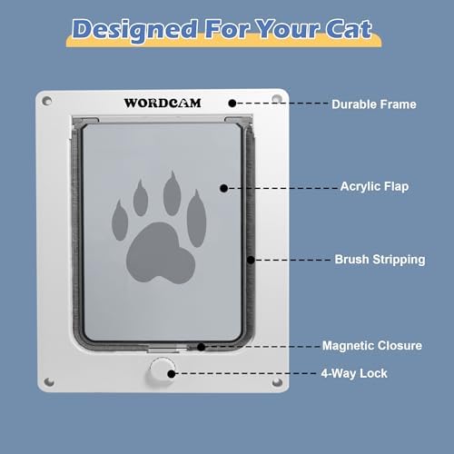 Wordcam X-Large Robust Cat Door for Interior/Exterior, Up to 25 lbs, White