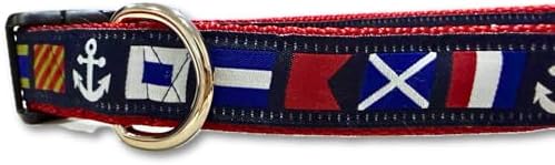 Large 15-22 Inch Dog Collar Nautical Flags Pattern Adjustable Pet Collar with Durable Nylon and Strong Buckle