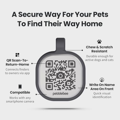 Pebblebee QR Code Dog & Cat ID Tag | Silicone | Scan-to-Return | No Battery