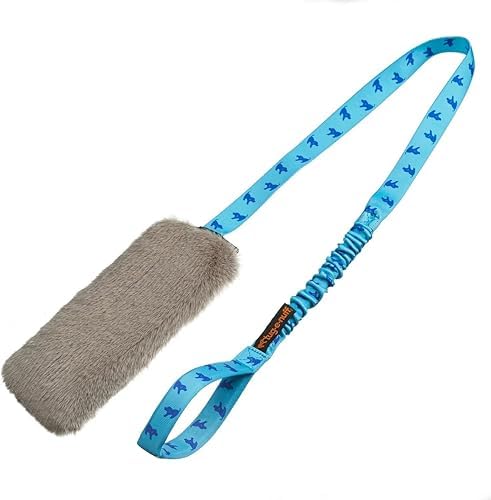 Tug-E-Nuff Faux Fur Squeaky Bungee Chaser (Blue)