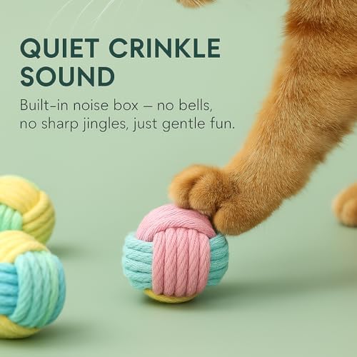No Catnip Cat Toy Balls, 6 Pack Crinkle Chew Toys (Pastel)