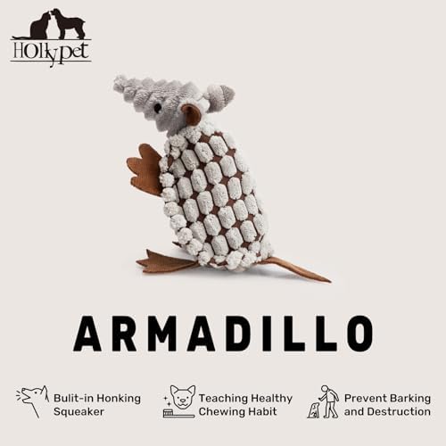 Hollypet Armadillo Squeaky Puppy Dog Toys for Small Medium Dogs, 6"