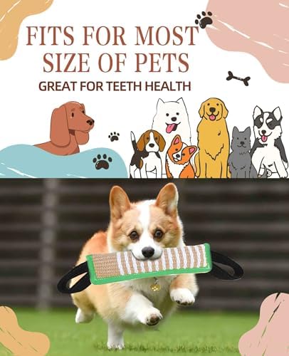 Clysoru Squeaky Tug Toy for Dogs Jute with 2 Strong Handles Lasting Training Equipment Puppy to Large Dog Interactive Toys of War Pull Indestructible Rope Pet Crinkle Teething