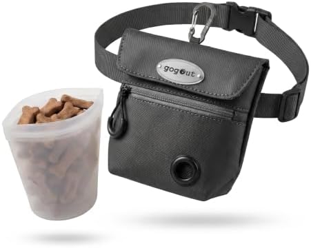 Dog Training Treat Pouch with Silicone Treat Bag, Magnetic Closure, Poop Bag Dispenser, Zippered Pocket, Metal Clip and Adjustable Waist Belt, Charcoal