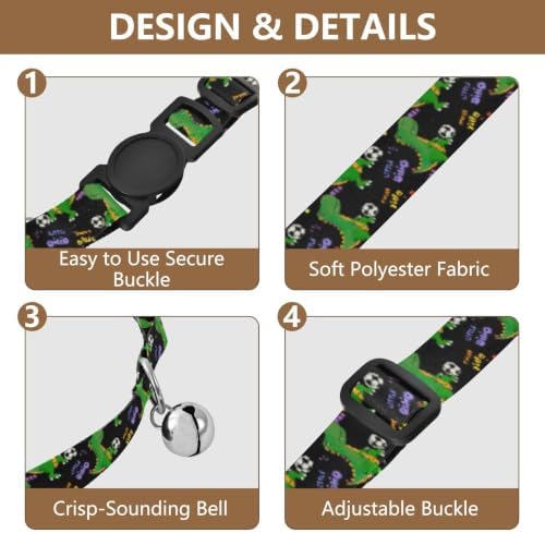 2 Pack Cat Collar Dinosaur Soccer Ball Decorative Pet Collar with Bell, Adjustable 10.6 to 17.1 Inches