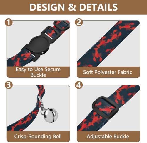 Red Lobster Small Dog Collar 2 Pack Soft Polyester Pet Collar Adjustable 10.6 to 17.1 Inches