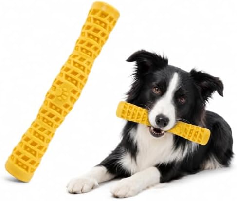 Squeaky Chew Toy for Aggressive Chewers, Indestructible Rubber Pet Toy for Medium Large Breed Puppy, Long-Lasting Durable Teething Chews, Interactive Plaything (Yellow)