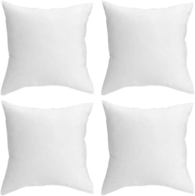 QUBA LINEN Throw Pillow Insert - Pack of 4 White, Down Alternative Pillow Inserts for Decorative Pillow Covers, Throw Pillows for Bed, Couch Pillows for Living Room (12" x 12" (Pack of 4))