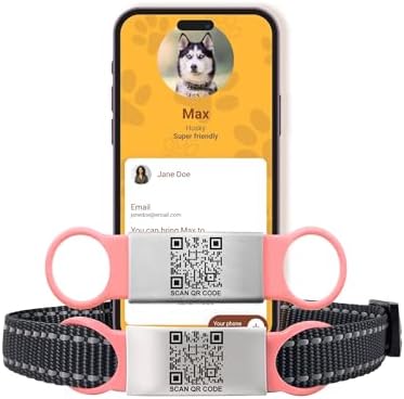 Smart Slide-On QR Code Pet Tag – Silent Dog & Cat ID Tag with Laser Engraving – Stainless Steel & Silicone – No App Needed – Custom Pet Profile – Fits Most Collars (Light Pink, Small)