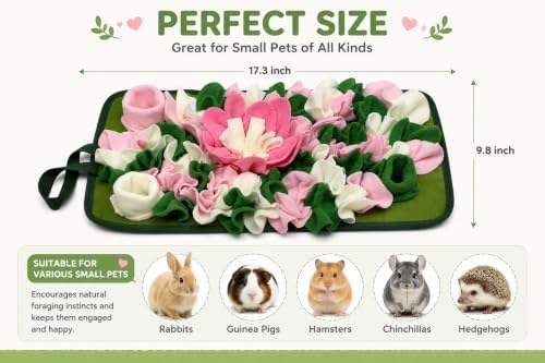 Rabbit Busy Snuffle Mat,Hamsters Foraging Mat for Small Animals Bunny Puzzle Toys Pets Interactive Feeding Mat for Guinea Pigs Hedgehog Chinchilla Puppies (Pink)