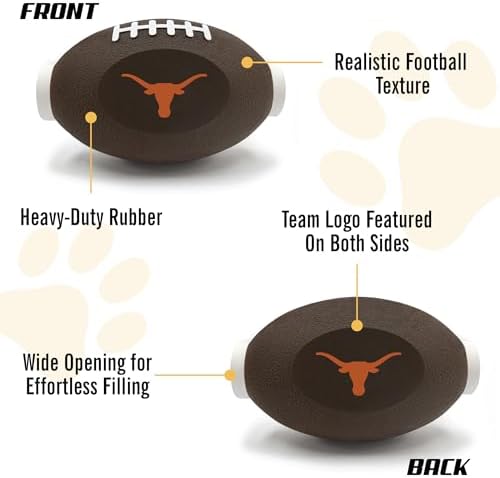 Pets First NCAA Texas Longhorns Football Treat Dispensing Toy for Dogs and Cats, Rubber Ball Pet Toy, Interactive Fun Doggie Treat Toy, Natural Rubber Feeding Toy (TX-3622)