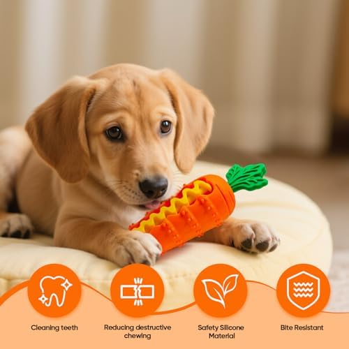 Durable Carrot Dog Toy, Silicone Treat Dispensing Chew Toy