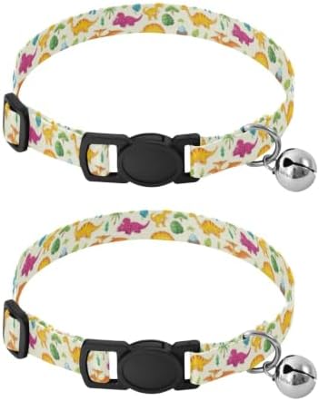 2 Pack Cat Collars Dino Pastel Cream Kitten Collar with Bell, Adjustable Length 10.6" to 17.1"
