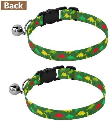 Colorful Dinosaurs Green Decorative Pet Collar with Bell 2 Pack Pet Collars Adjustable Length 10.6" to 17.1"