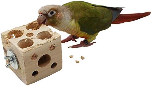 QBLEEV Bird Wooden Block Chew Toy, Parrot Tabletop Puzzle, Small Animal Shredding & Biting Wood Teething Toy for Hamster, Cockatiels, Conures & Budgie