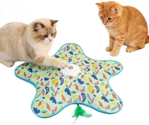 Automatic Interactive Cat Toy Hide and Seek Electric Toy with Feather Wand Bird Sounds Touch Activated USB Rechargeable Play Mat for Indoor Cats Self Play Exercise for Kittens and Cats