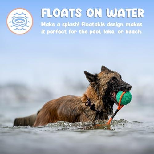 Dog Ball Toy with Rope, Durable EVA Foam Floating Dog Toy, Interactive Fetch & Toss n’ Train Tug Ball for Dogs, Bouncy Pet Ball for Outdoor Indoor Play - Green, Large