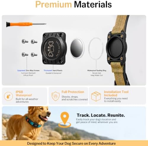Geamen Waterproof Dog Collar QR Code Reflective Collar Khaki,XL | Built-in Waterproof Holder, QR Code Tag, Reflective,Secure Buckle