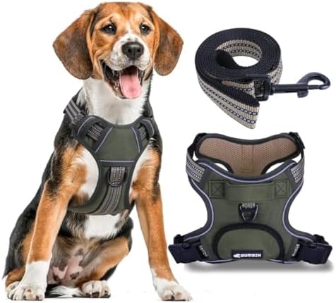 No Pull Dog Harness for Large Dogs, Adjustable No Choke Pet Vest with Dog Leash Fit Smart Reflective Pet Walking Harness for Training Easy Control Soft Handle Green L