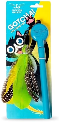 Jackson Galaxy Gotcha! Cat Wand Toy, Interactive Feather Teaser for Cats