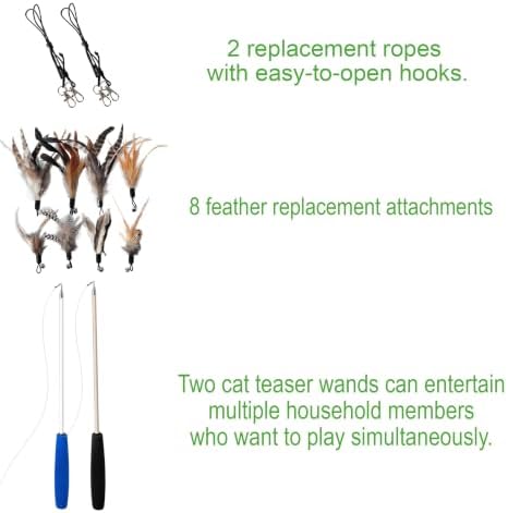 Cat Toys - No Chemical Dyeing Cat Feather Toys for Indoor Cats - Include Cat Wand and Natural Feather Refills
