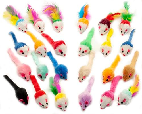 Fashion's Talk Assorted Mice Cat Toys Furry Rattle Mouse Kitten Toy Mini Mice for Indoor Cats Interactive Play Color Varies 24 Count
