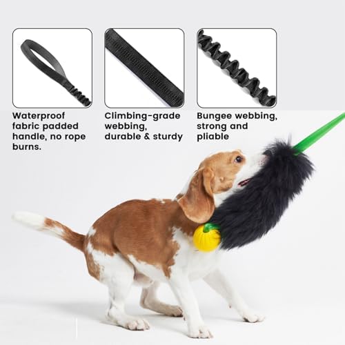 HOWGO Bungee Dog Toy, 100% Sheepskin Tug Rope (Black, Long w/o Ball 2PC)