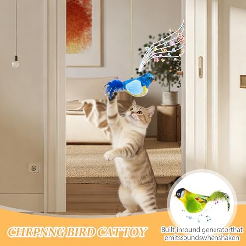 Shudyear 3 Pack Interactive Cat Toys with Chirping Bird Sound – Door Frame Cat Toy Hanging Teaser, Automatic Cat Door Toy for Indoor Cats, Feather Toy for Bored Cats