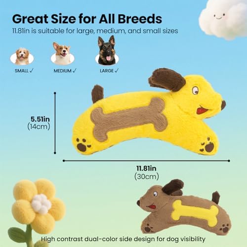 HGB Tough Squeaky Dog Toy for Medium Large Dogs | Large Crinkle Paper, Stuffed with 2 Sqeuakers for Puppy Teething, Chewing & Interactive Play