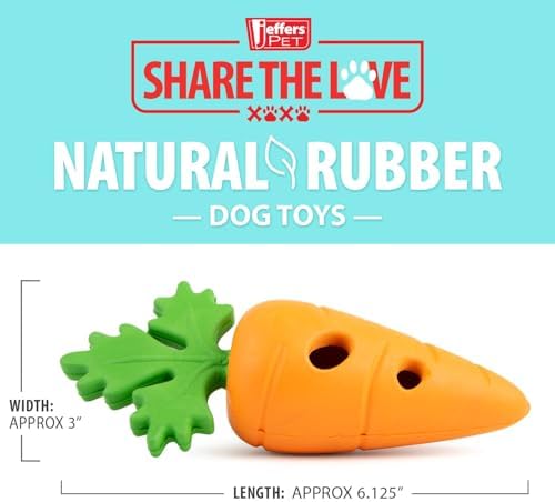 Jeffers Pet Natural Rubber Dog Chew Toy – Baby Carrot, Small – Treat Dispensing, Vanilla Scent, Durable, Non-Toxic, Dishwasher Safe, Interactive Fetch & Tug Toy - Perfect for Training