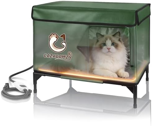 Weatherproof Outdoor Heated Cat House 24" x 20" x 15" Green