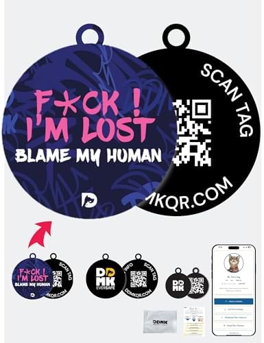 DDMK Smart Pet Tag Set | Includes 3 Tags | QR Code for Instant Alerts | Custom Pet Profiles | Durable & Waterproof | No Subscriptions or Fees |6-Fxck I AM Lost