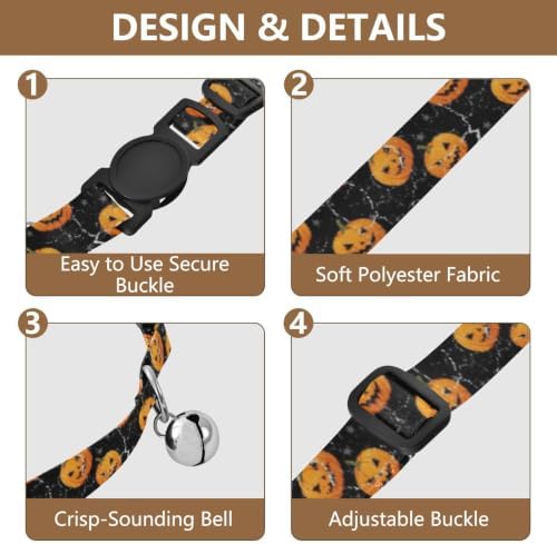 Lantern Pumpkins Soft Polyester Pet Collar, 2 Pack Puppy Collar with Bell