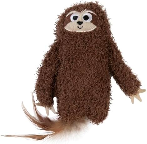 Mad Cat Sloth Kicker Crinkle Cat Toy with Catnip and Silvervine, in Brown