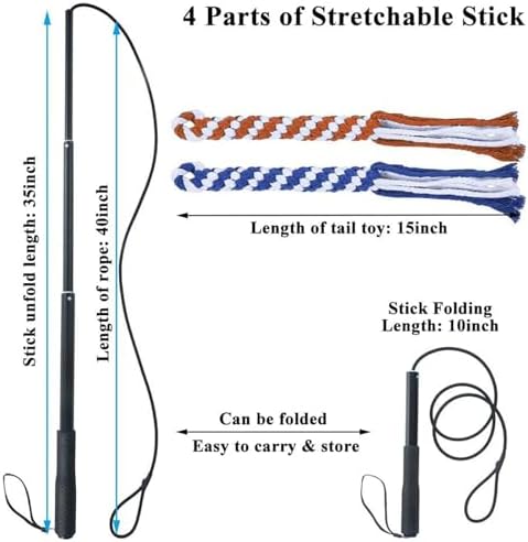 ASOCEA Dog Extendable Teaser Wand Pet Flirt Stick Pole Puppy Chasing Tail Interactive Toy for Small Medium Large Dogs Training Playing Exercise