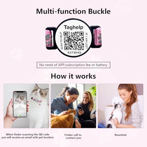 Cat Collar Breakaway with QR Code Name Tag, Reflective Kitten Collars with Bell, Cat ID Tag Personalized, Ultra-Durable, Adjustable, Quick Release, Fits Most Girl Boy Small Large Cats